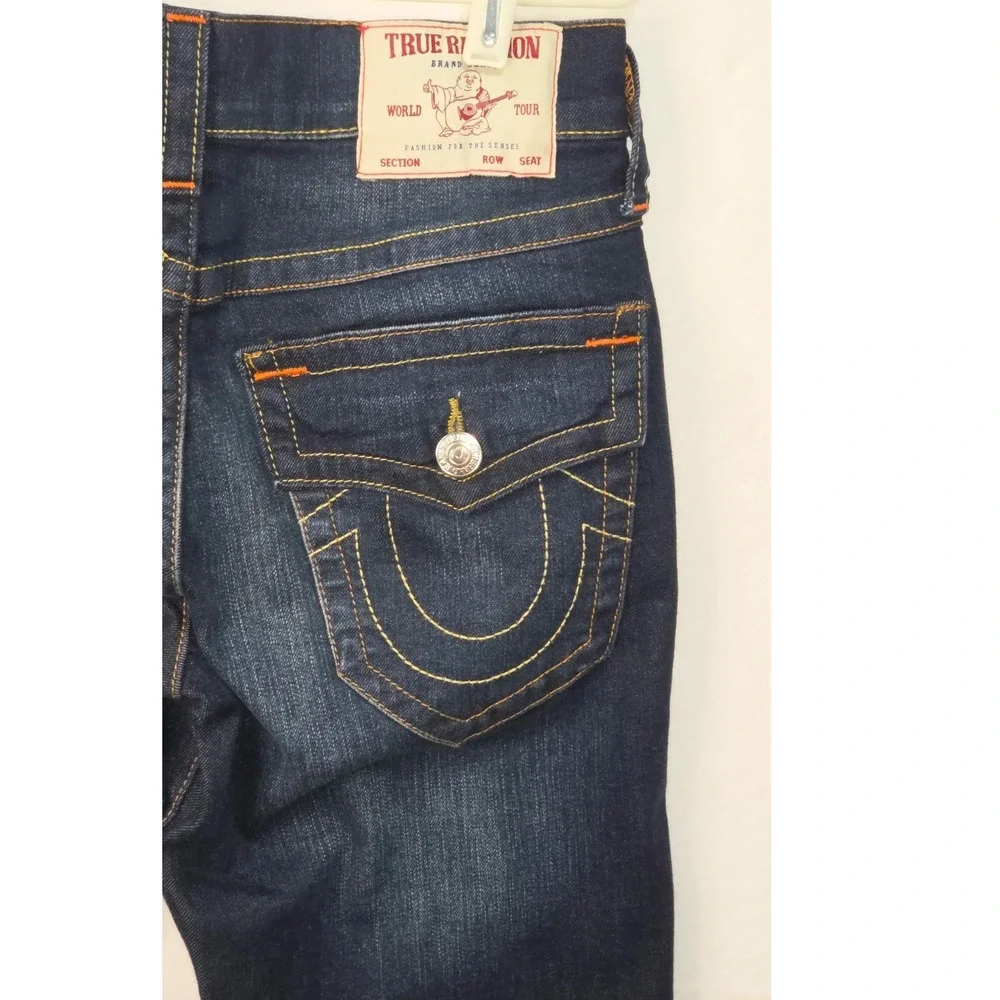 True Religion Ricky Relaxed Straight Jeans Dark Wash Flap Pocket Mens 29x33